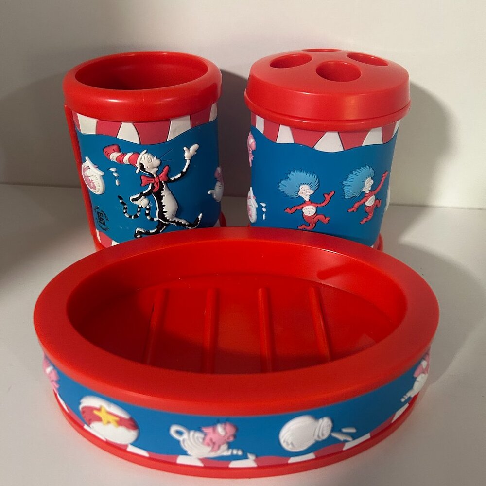 Dr Seuss Bathroom Set - Toothbrush holder, drinking cup & soap holder tray
